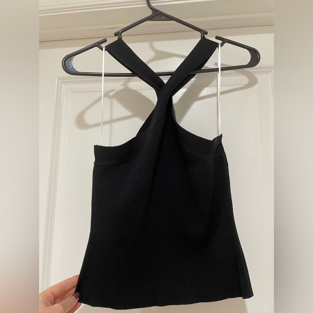 Cross neck crop top in black